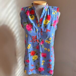 Ann Taylor - Floral Sleeveless Top - Blue with Pink and Yellow Flowers, like new